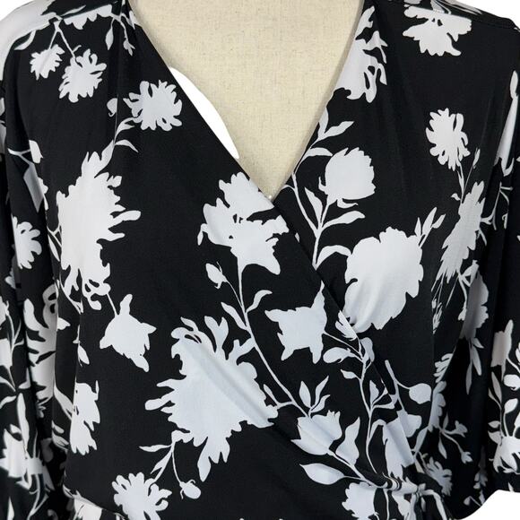 Lane Bryant SZ 20 Hi-Low Midi Dress Faux Wrap Floral Stretch Surplice V-Neck - Picture 2 of 13
